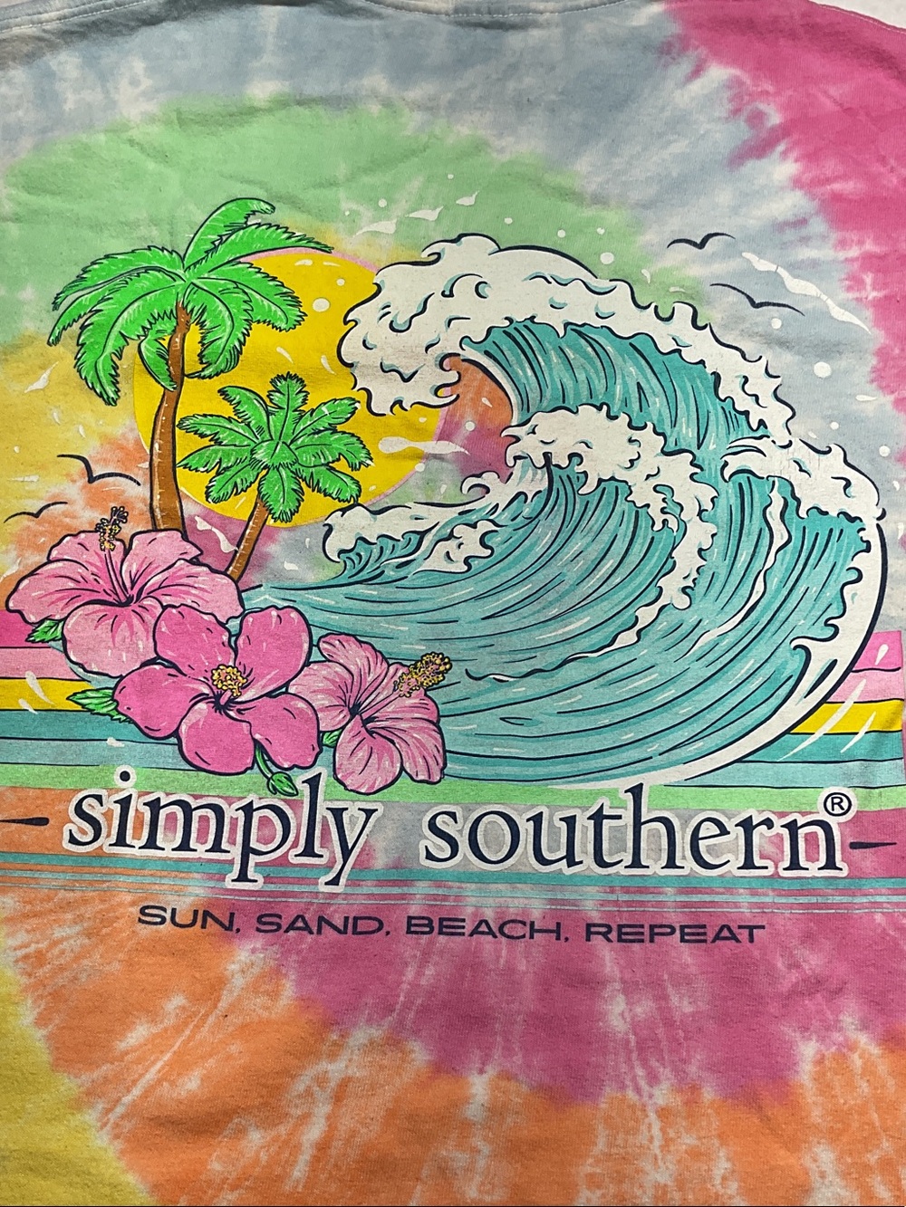 Simply Southern Multicolor Tie-Dye Wave & Hibiscus Graphic Tee